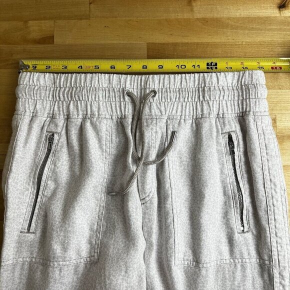 Athleta Cabo Linen Jogger Pants Beige Leopard Print Drawstring‎ Beach Size 8 - Picture 11 of 13